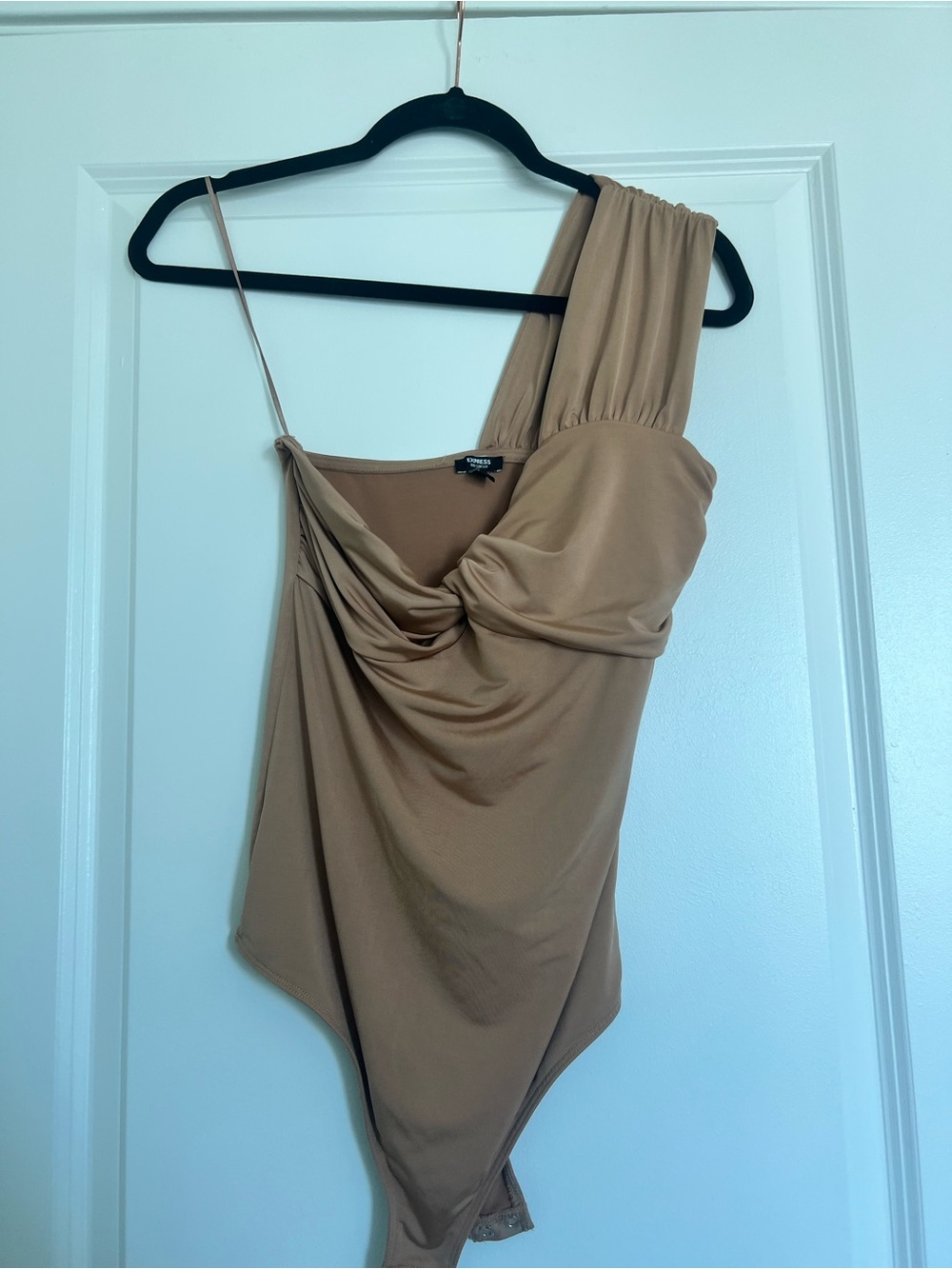 Express One-Shoulder Draped Bodysuit - Tan